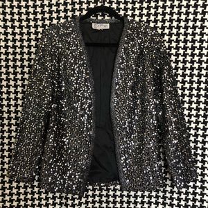 Vintage 80s sequin black and silver blazer jacket. Small.
